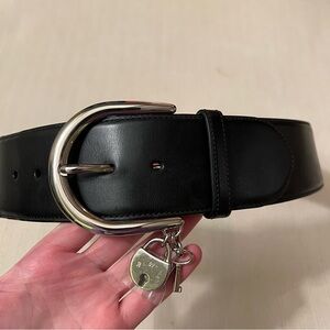 Black Leather Belt with Silver Buckle and Charm